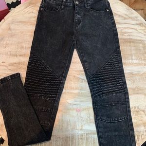 Brand New stretchy moto denim, size Small